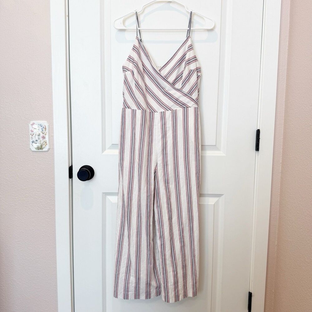 Banana Republic Womens Linen Blend Jumpsuit Size 4 Stripe Casual Work Resort